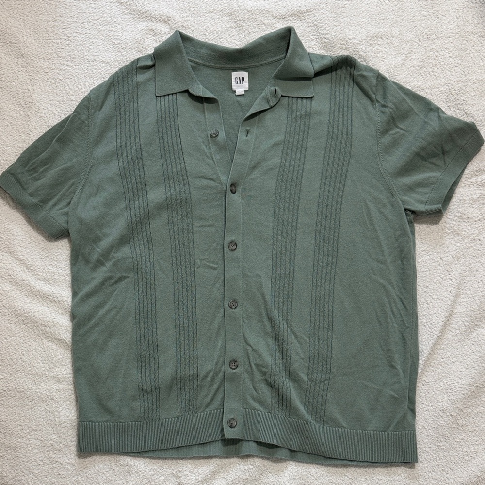 GAP Olive Green Knit Button-Up Shirt - Men’s XL